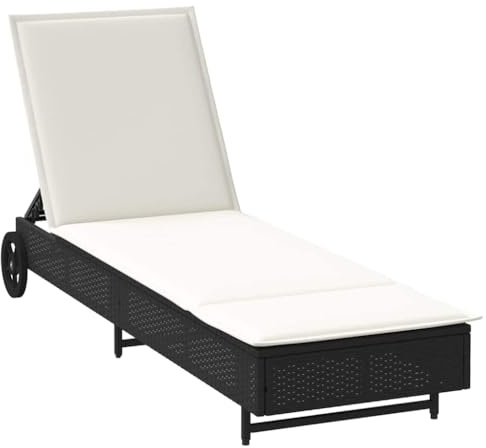 vidaXL Sonnenliege mit Rollen und Auflage Schwarz Poly Rattan