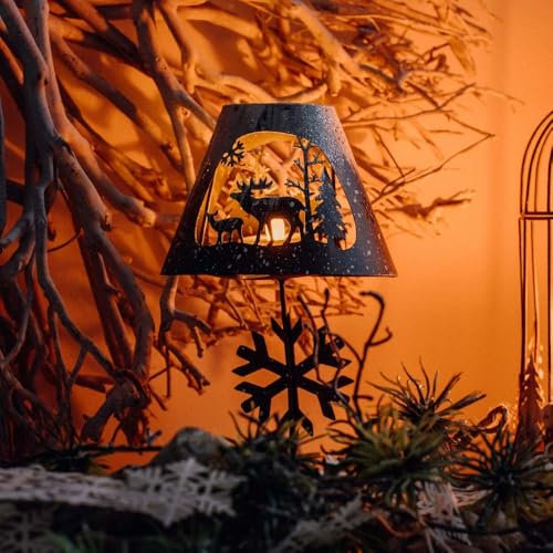 Hellum LED Teelicht mit Kerzenständer aus Metall 21x13cm HxØ, Teelicht LED Weihnachten mit Batterie, Windlicht Schneeflocke Winter Rentier Bäume, Teelichter Weihnachten, Weihnachtsdeko innen 151626