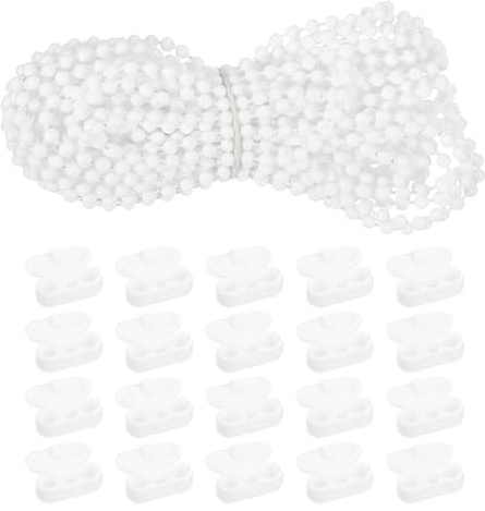 sourcing map Cordoncino per tende con perline, 10 metri, in plastica, con 20 connettori per catene, per tende a rullo, colore: bianco