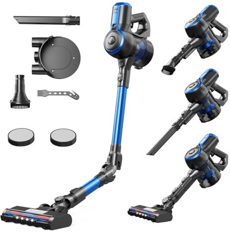QEXREED Aspirateur Balai sans Fil pour Animaux, Aspirateur sans Fil avec Manche Pliant à 180°, 2 Modes, Support Facile, 38 Minutes De Temps De Travail, 99.9% Filtration
