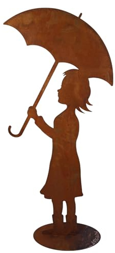 Bornhöft Gartenfigur Mädchen mit Schirm, Edelrost-Silhouette, XXL 110 cm Höhe, Gartendekoration aus Metall in Rost Optik Wetterfeste Edelrost Metallfigur für Garten und Terrasse
