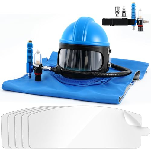 Saysurey Sandblaster Helmet Set Includ 1 Sandblasting Hood Protector 1 Thermostat and 5 pcs Replacement Outer Lens with Shoulder Protective Sand Blast Hood Protector for Sandblasting Equipped