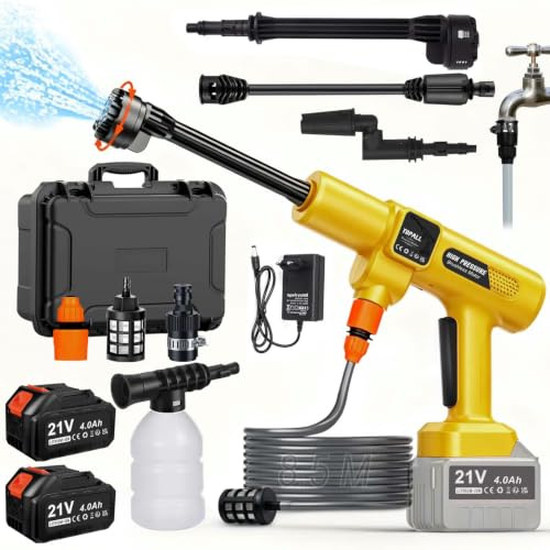 TOPALL Idropulitrice a Batteria,Pistola Idropulitrice Portatile,High Pressure Cleaner,Max da 45 Bar,con 2 * 4000mAH Batterie | Tubo da 8.5M | 6 in 1 Ugello | Rotante Ugello,per Auto,Giardino