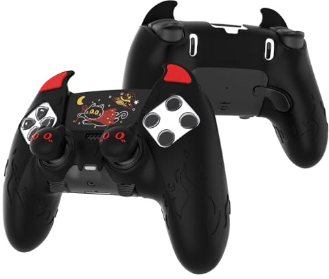 playvital Coque pour ps5 Edge Grip Manette,Noir-Démon Mignon | avec Protection Joystick pour ps5 Edge Accessoires & Autocollant Pavé Tactile,Housse Silicone Antidérapant Cover Skin