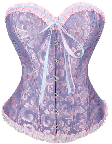 VONMELLI Corsetto Donna Sexy Bustino Shapewear Lingerie Elegante Corsetto Pizzo Fino Disossato Overbust Bustier Lingerie Top per Halloween, Carnevale, Cosplay e Feste