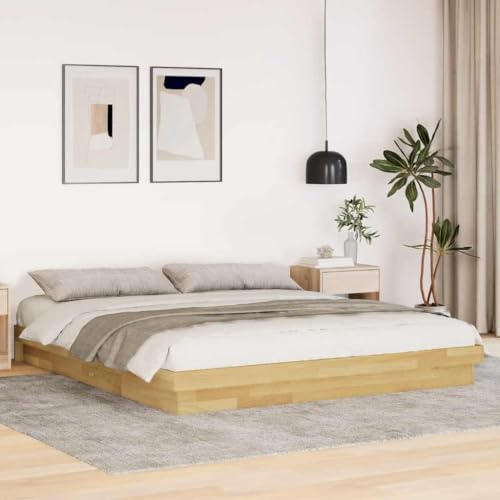Qnhdfrt Massivholzbett aus Eiche 200x200 cm mit Lattenrost Robustes Bettgestell für erholsamen Schlaf Kompaktes Design für kleine Räume und Kinderzimmer