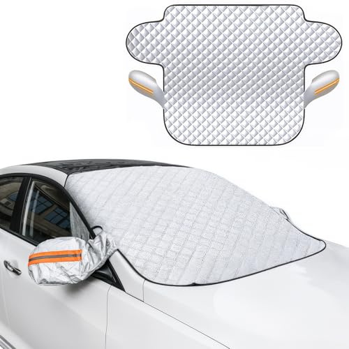 Car Windshield Cover & Sun Shade | Premium All-Season Ultimate Protection Against Ice, Snow, Frost, UV Rays, and Heat | Secure Anti-Theft Universal Fit (Large)