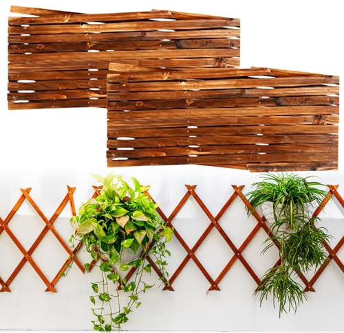 2 Stück Expandable Plant Trellis: Dicke 0.7 cm Holzgitter Wandpflanzer für Kletterpflanzen, Langlebig und Robust Holz Trennwand Pflanzer Gartenzaun für Zimmer Garten Terrasse Innen Außen