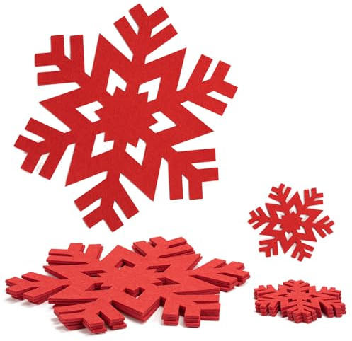 Set di 12 tovagliette natalizie, sottobicchieri, piatti, in feltro natalizio, per 6 tovagliette rotonde e 6 sottobicchieri, decorazione natalizia in feltro per tavolo, cucina, vacanze (rosso)