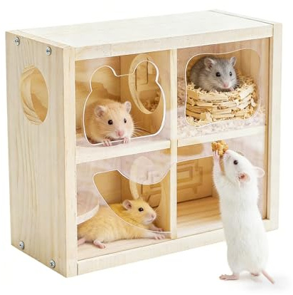 Hamsterhus, trä flerkammarbur stuga | gerbil stuga husdjur berikning livsmiljö | för små djur kanin chinchilla igelkott socker glidare husdjur inomhus