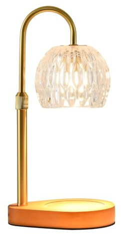 WEILASA Candle Warmer Lamp Crystal Glass Shade, Electric Candle Melter with Adjustable Wooden Bottom seat for Home Warm Home Decoration Gifts-Gold