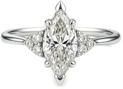Ayoiow Vorsteckring Damen, Moissanit Marquise Damen Ring Verlobung, Platin 950 Größe 61 (19.4)