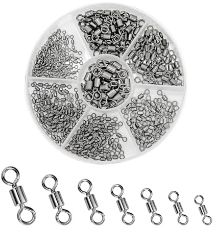 QOOSIKICC 260 Pcs Barrel Fishing Swivels, 14# 12# 10# 8# 6# 4# 2# Carp Fishing Swivels Snaps Kit, Rolling Connector Swivel for Sea Competitive Lure fFishing Tackles