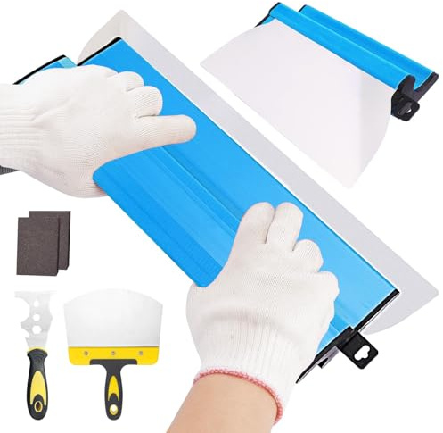 YUTUY Spatule Enduit Set,Couteau a Enduire,Grattoir à Cloisons SèChes Professionnel avec Manche en Forme de Z,avec Spatule à Enduit,Outil Multifonctions,2 Éponges de PonçAge,Pour Le PlâTrage de Mur