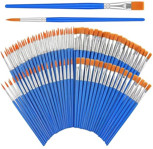 60 Pcs Paintbrushes with Flat and Round Pointed fine paint brushes | For acrylic, watercolour, oil and gouache painting, plus fine detailing, nail art, miniatures, face and body art