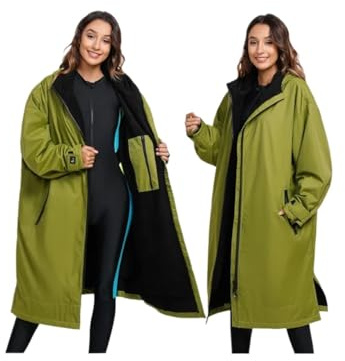 ATEUXOL Waterproof Changing Robe for Adult Surf Badrock med Huva Strand Surf Pool Ytterkappa Lammullsjacka Anorak Foder