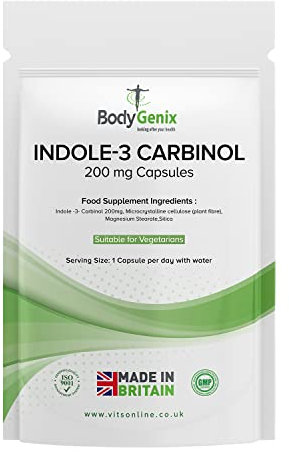Bodygenix Indole-3 Carbinol 200mg Vegan Capsules Hormonal Balance Immune System Detoxification Support Natural Food Supplement - 30 Capsules 1 Month Supply