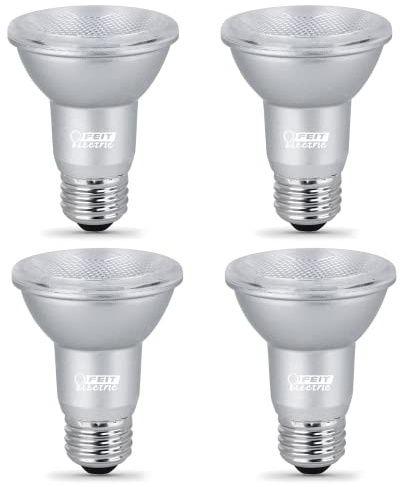 Feit Electric PAR20 LED Bulbs, 50W Equivalent, Dimmable Spotlight Bulbs, 3000k Bright White, E26 Base, 90 CRI, 450 Lumen, 22-Year Lifetime, Flood Light Bulbs, Damp Rated, PAR20DM/930CA/4, 4 Pack