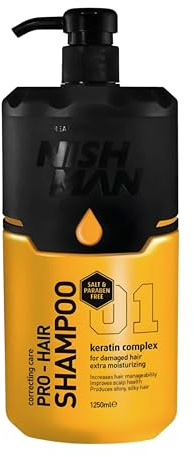 NISHMAN Pro-Hair Keratin Complex Shampoo for Damaged Hair 1250 ml | Salt Free | Extra Moisturizing Formula | Suitable for All Hair Types