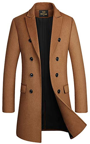 Men's Premium Wool Blend Double Breasted Long Pea Coat (as1, alpha, l, regular, regular, Camel)
