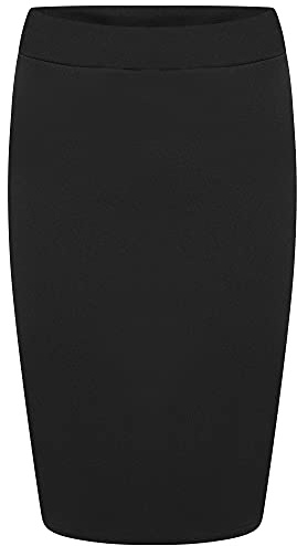Shop & Stop Jupe mi-longue pour femmes en jersey scuba uni avec taille élastiquée et longueur jusqu'au genou - Grandes tailles UK 8-22, Noir , 48-50