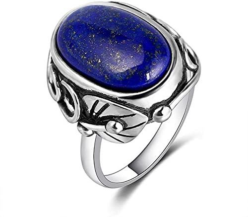 DJMJHG 925 Sterling Silber Ring Natürlicher Lapislazuli Weißer Chalcedon Mondstein Edelstein Ring Großer Stein 11x17MM Ovaler Edelstein