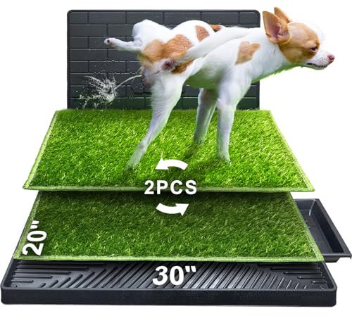 Hompet Vasino per cani per interni o verande, 2 tappetini per addestramento in erba artificiale con deflettore per pipì, tappetino riutilizzabile per cani con vassoio, alternativa ai cuscinetti per