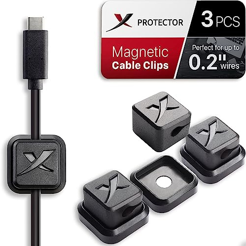 X-Protector 3 piezas – Soporte de cable magnético premium – Organizador de cargador autoadhesivo – Organizador de cable negro