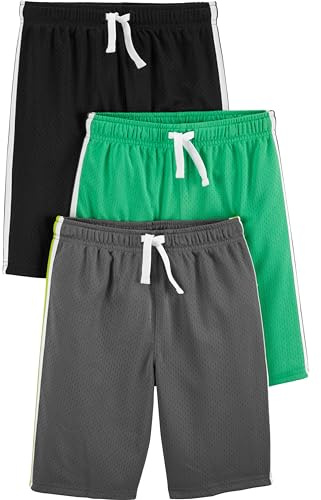 Simple Joys av Carter's Boys' 3-pack nätshorts, Svart/grön/grå, 5