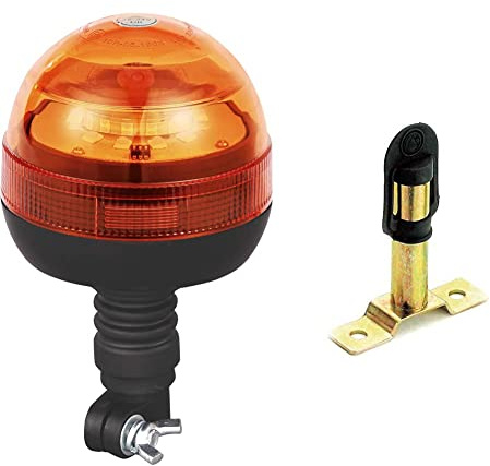 Ryme Automotive - Rotativo Ámbar de Señalización - LED R65 Flexible + Soporte Rotativo DIN 14620 · Base atornillado · Conector con cableado incluido