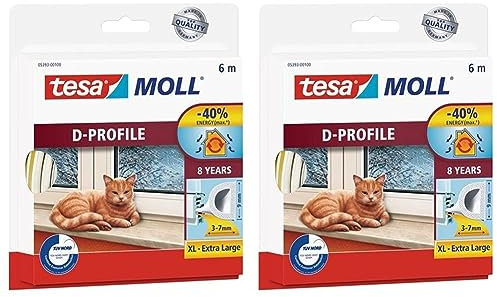 tesa moll D-Profil Gummi Fenster und Türdichtung weiss 6m (Packung mit 2)
