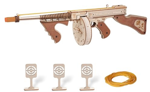 Rowood 3D Puzzles for Adults,Rubber Band Tommy Gun Toy Wooden Model Kit,3D Wooden Puzzles Gift Craft for Men,DIY Wooden Building Kits,Unique Gifts for Adults