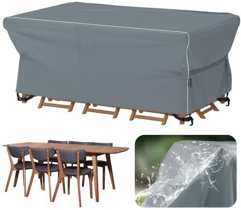 Velway Copertura per mobili da giardino, impermeabile, 180 x 120 x 74 cm, antivento, con strisce riflettenti 600D Oxford, copertura antipolvere per tavolo da giardino, gruppo di sedili, grigio