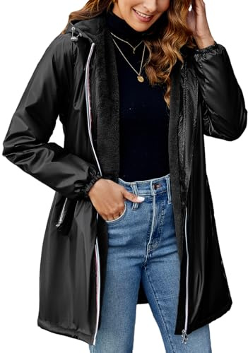 Geschallino Manteau Long et Léger pour Femme Vêtements Hiver Chauds à Capuche Doublés Sherpa Veste A3100 Noir M