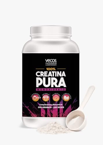 Creatina Monohidratada en Polvo Pura Sin Aditivos | Bote 500 g de Monohidrato de Creatina Pura Vegana Sin Gluten | Suplemento Pre Entreno para Aumentar el Rendimiento Físico | Sin Sabor