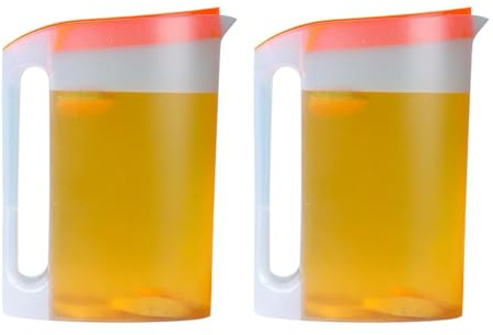 2 Kunststoff mit Deckel, 2,2L Kühlschrankkrug Saftkanne Teekanne Wasserkaraffe mit Griff für Tee, Säfte, Limonade, Milch, Kalte Oder Heiße Getränke, Flasche für Haushalt Picknick