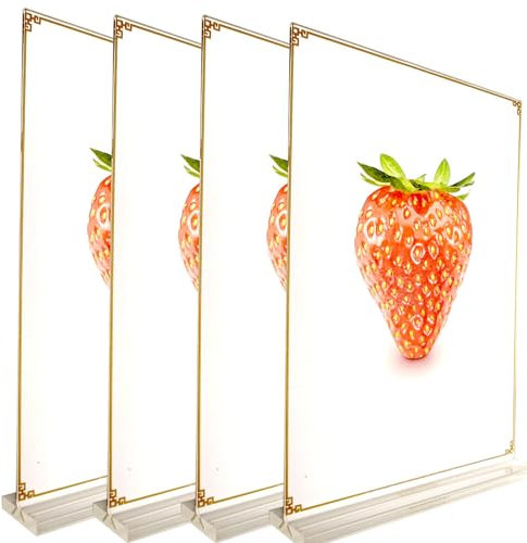 Ashoaza Set di 4 Espositore Plexiglass A4, Espositore Pubblicitario Telaio d'oro, Acrilico Trasparente Cavalletto da Tavolo, Supporto per Menu, Porta Documenti a4