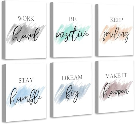 Framed Canvas Wall Art Set of 6 for Bedroom Living Room Wall Decor, Motivational Wall Decor Inspirational Office Wall Art Quotes for Living Room, 8x10 Inch