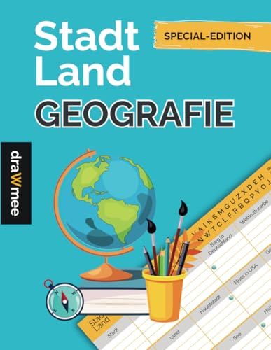 Stadt Land Geografie - Quiz Geschenk für Landkarten-Fans und Geographie-Liebhaber: Rätsel-Spielblock mit 35 Blatt Din-A4 (Seiten zum Ausschneiden)
