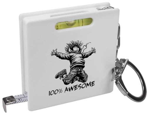 Azeeda 'Awesome Kid' Keyring Tape Measure (KM00038443) | Mini Measuring Tool / Spirit Level for DIY, Work, Bags and Keys