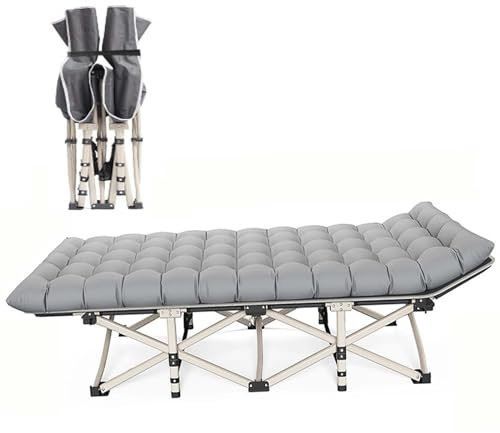 Campingbett, zusammenklappbares Campingbett, Feldbetten für Erwachsene mit Kissen, tragbares Reise-Campingbett für drinnen und draußen, robuste Schlafbetten, Zelt-Campingbett mit Tragetasche
