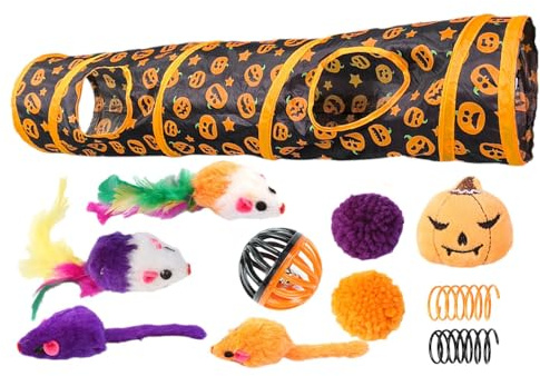 Tunnel pour Chat pour Chats D'intérieur – Tube Tunnel pour Chat De Compagnie, Tubes Pliables pour Chat avec | Jouet Interactif À Motif De Citrouille pour Chats Et Petits Animaux Qui S'ennuient