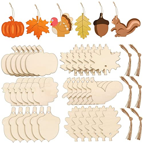 Recortes de madera para Acción de Gracias, hojas de arce, calabaza, recorte de madera, ardilla, bellota, adornos de madera en blanco para Acción de Gracias, suministros de decoración de otoño para bri