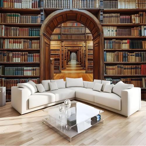 Fotomural Efecto Arquitectura Retro 3D Papel Tapiz, Arco Biblioteca Papel Pintado Papel Tapiz 3D decoración de La Pared Murales, Sala de Estar Dormitorio Papel Pintado 250Anx175Al Cm