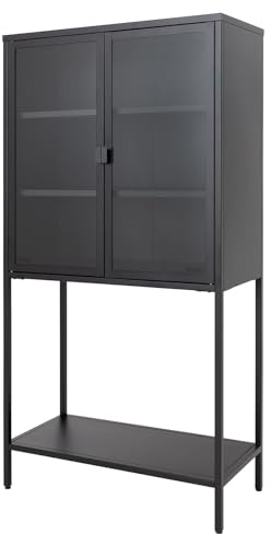 Vitrine DURA STEEL - 150cm - schwarz - Metall Glas mit Stauraum | Stabiles Gestell, pflegeleichte Oberfläche, hochwertige Metalloptik, höhenverstellbare Füße, Highboard, vielseitig einsetzbar