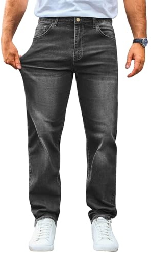 Runcati Jeans Herren Regular Fit Jeanshose Freizeit Stretch Denim Hosen Männer Lässig Basic Hose, Negro , M