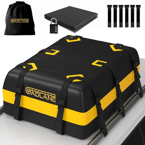 GADLANE Bolsa de Techo para Coche - 552L Cofre de Techo Impermeable para Coches con o sin Portaequipajes, Alfombrilla Antideslizante, 6 Correas Resistentes, Cerradura de Combinación (Amarilla)