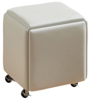 5-in-1 Nesting Cube Storage Stool Set | Stackable Leather Ottoman Bench, Footstool w/Wheels for Living Room Bedroom Dining Room (Yellow B)