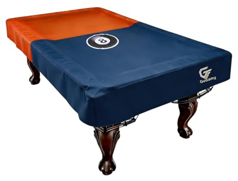 9FT (113L x 63W x 8H) Heavy Duty Leatherette Pool Table Cover – Waterproof, Scratch-Resistant, All-Season Protection for Indoor/Outdoor Use – Orange/Dark Blue