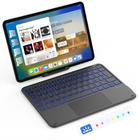Emetok Deutsche Tastatur mit Touchpad &7-Farb-Beleuchtung für iPad, Schwarz | Bluetooth QWERTZ Tastatur, ultradünn, für iPad 11/10.9/10.2/Pro 13/11/12.9/Air/Mini, Reisen/Büro/Homeoffice, Studenten